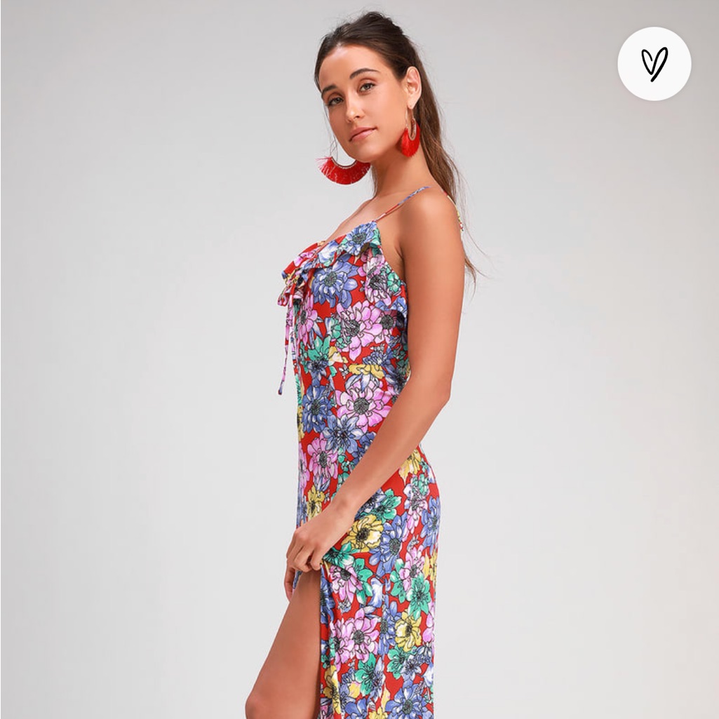 Lulus Dynah Red Floral Print Sleeveless Dress